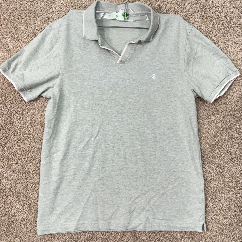 United Colors of Benetton Polo Shirt Mens S Green Johnny Collar EUC